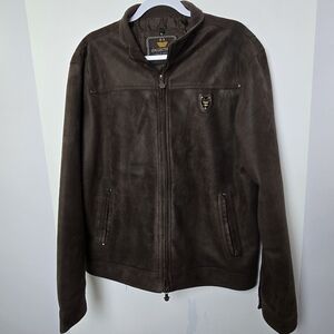 EA Collection Italy Style Men's Dark Brown Zip-up Suede Jacket, Sz XL (PTP 23")